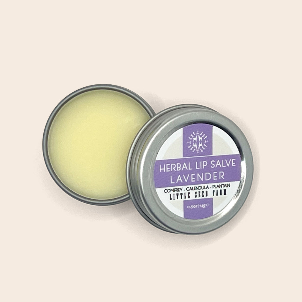 Lavender Herbal Lip Salve With Lid Off